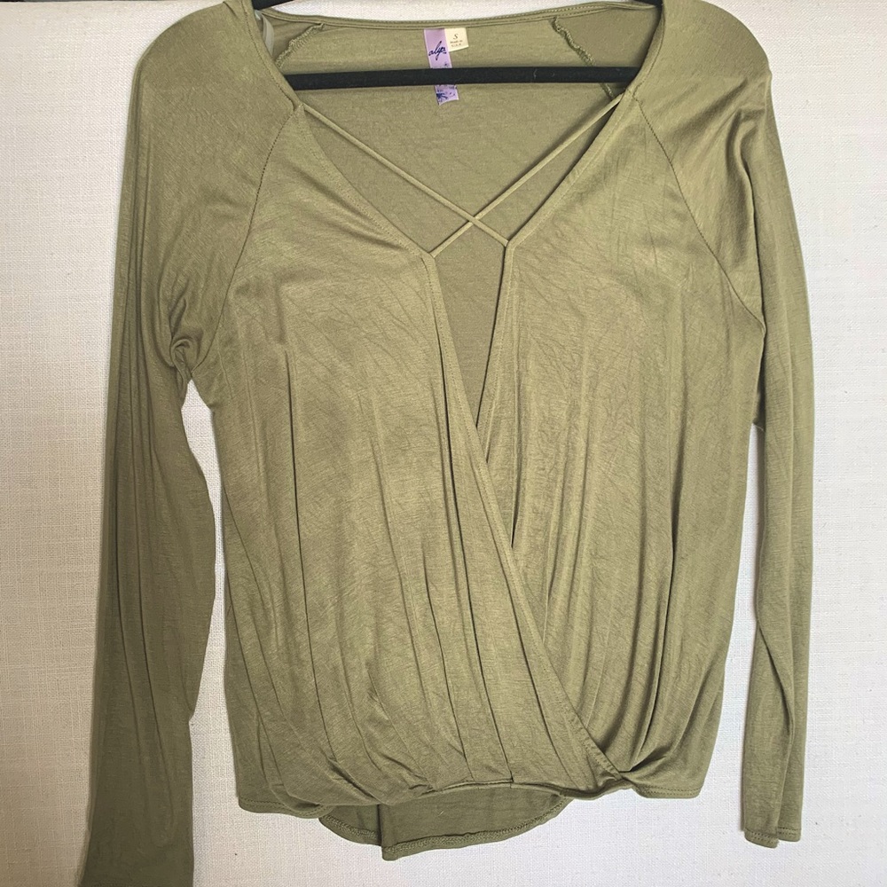Sage Green Front Wrap Long-Sleeve Top